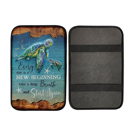 Christian Every Day Is A New Beginning Turtle Beach Car Center Console Cover, Religious Car Armrest Accessories