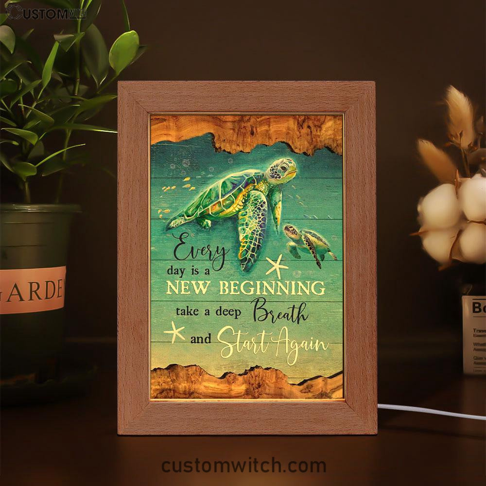 Christian Every Day Is A New Beginning Turtle Beach Frame Lamp Prints - Bible Verse Decor - Scripture Art