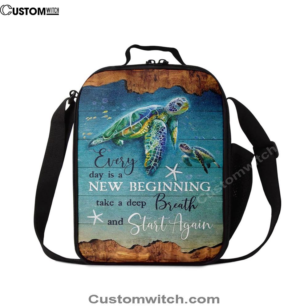 Christian Every Day Is A New Beginning Turtle Beach Lunch Bag, Christian Lunch Bag For School, Picnic, Religious Lunch Bag