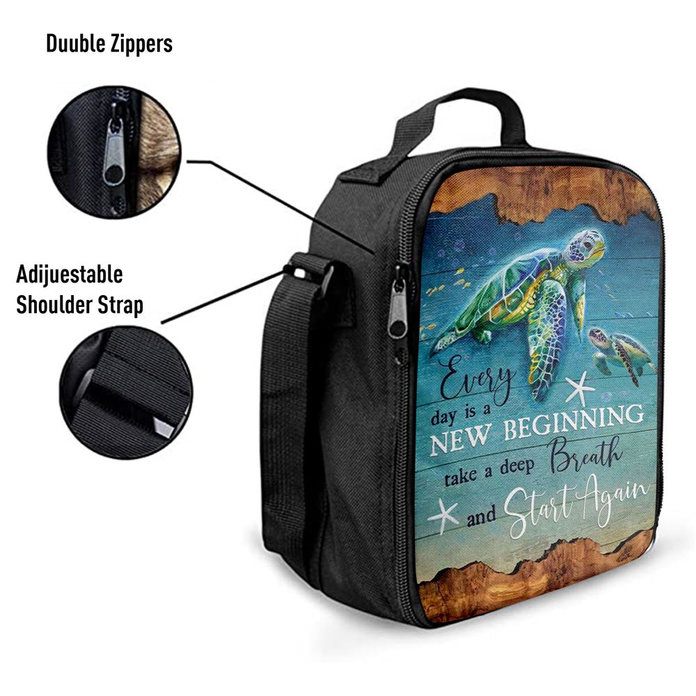 Christian Every Day Is A New Beginning Turtle Beach Lunch Bag, Christian Lunch Bag For School, Picnic, Religious Lunch Bag
