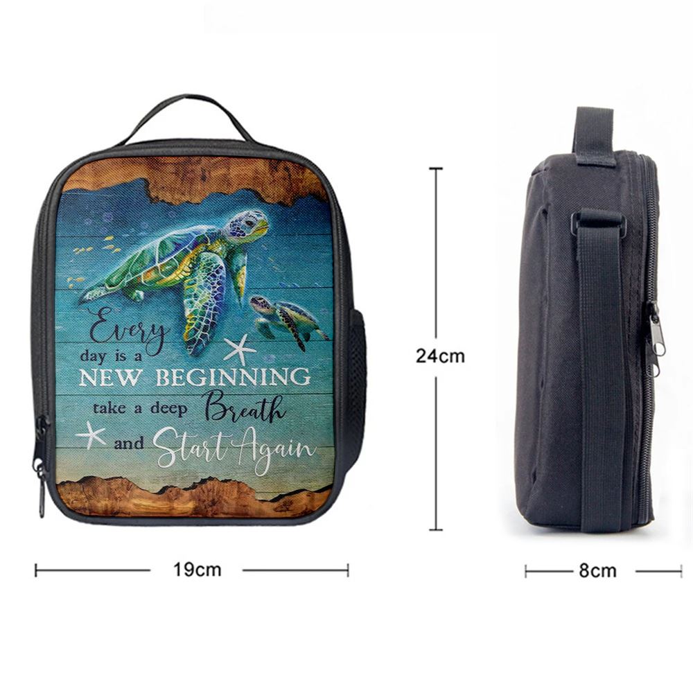 Christian Every Day Is A New Beginning Turtle Beach Lunch Bag, Christian Lunch Bag For School, Picnic, Religious Lunch Bag