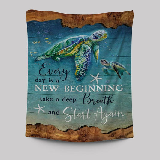 Christian Every Day Is A New Beginning Turtle Beach Tapestry Prints - Bible Verse Wall Decor - Scripture Wall Art