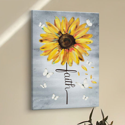 Christian Faith Cross Butterfly Sunflower Canvas Prints - Bible Verse Wall Decor - Scripture Wall Art