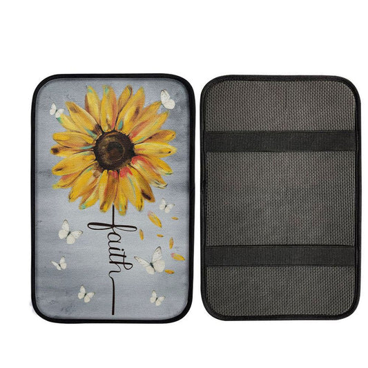 Christian Faith Cross Butterfly Sunflower Car Center Console Cover, Christian Car Interior Accessories