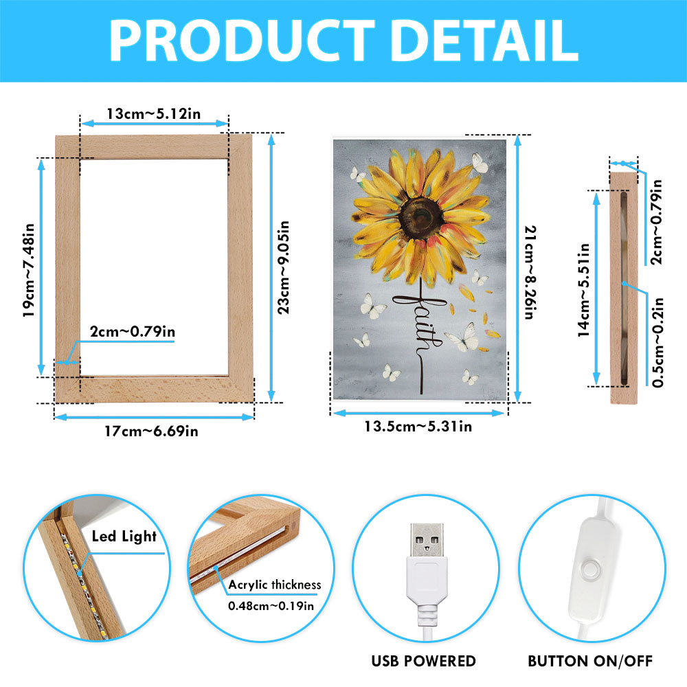 Christian Faith Cross Butterfly Sunflower Frame Lamp Prints - Bible Verse Decor - Scripture Art