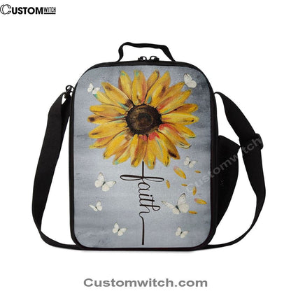 Christian Faith Cross Butterfly Sunflower Lunch Bag, Christian Lunch Bag For School, Picnic, Religious Lunch Bag
