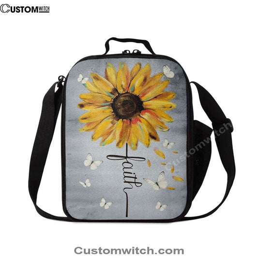 Christian Faith Cross Butterfly Sunflower Lunch Bag, Christian Lunch Bag For School, Picnic, Religious Lunch Bag