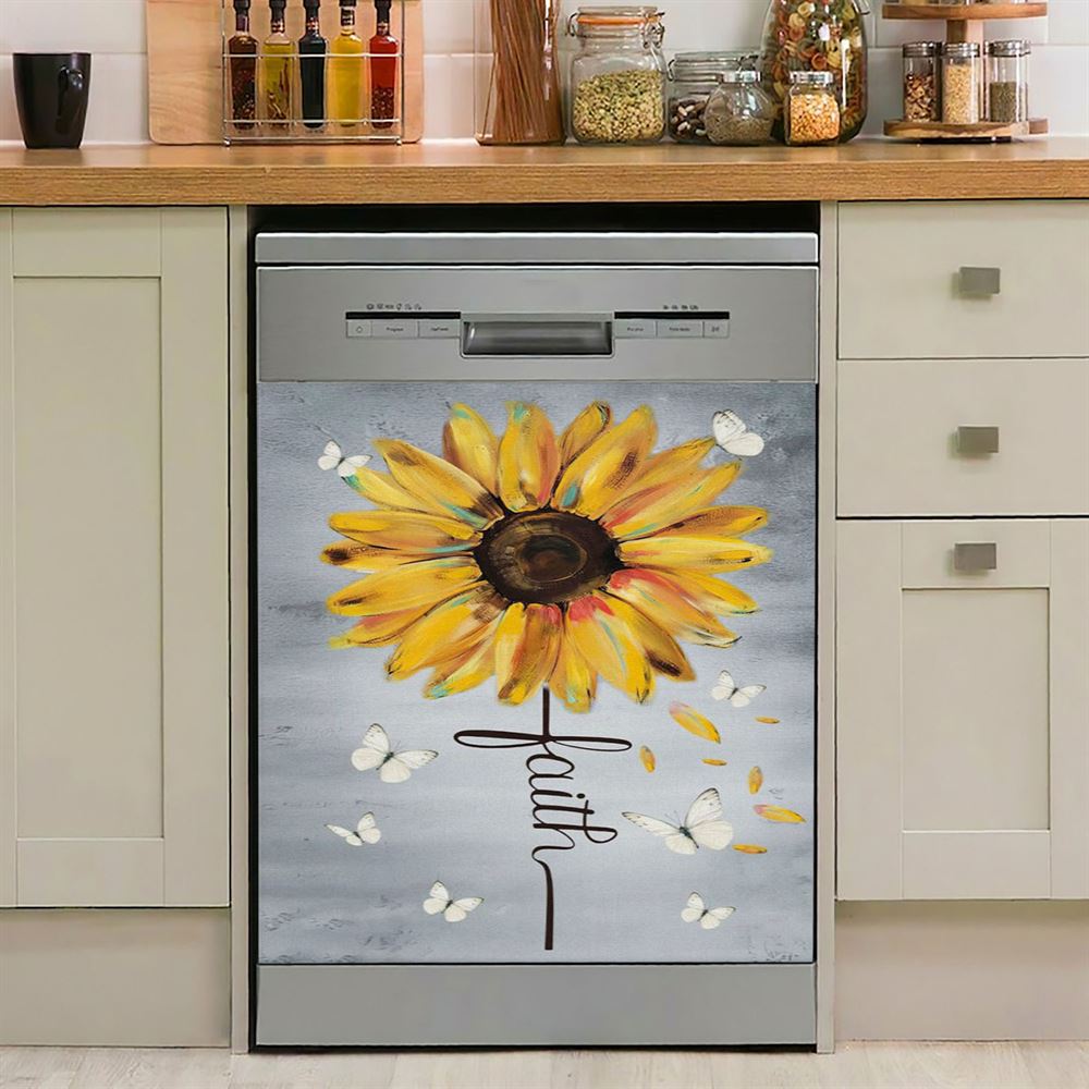 Christian Faith Hope Love Butterfly Art Dishwasher Cover, Bible Verse Dishwasher Magnet Cover, Scripture Kitchen Decor