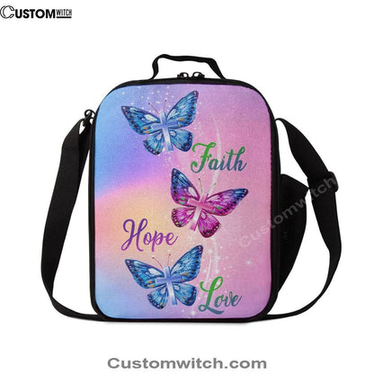 Christian Faith Hope Love Butterfly Art Lunch Bag, Christian Lunch Bag For School, Picnic, Religious Lunch Bag