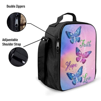 Christian Faith Hope Love Butterfly Art Lunch Bag, Christian Lunch Bag For School, Picnic, Religious Lunch Bag