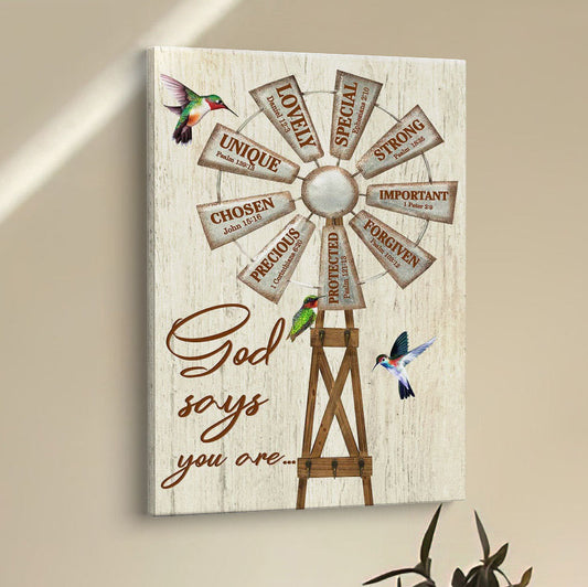 Christian Farmhouse Windmill God Says You Are Canvas Prints - Bible Verse Wall Decor - Scripture Wall Art