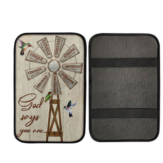 Christian Farmhouse Windmill God Says You Are Car Center Console Cover, Christian Car Interior Accessories