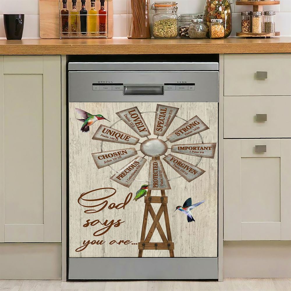 Christian Farmhouse Windmill God Says You Are Dishwasher Cover, Bible Verse Dishwasher Magnet Cover, Scripture Kitchen Decor