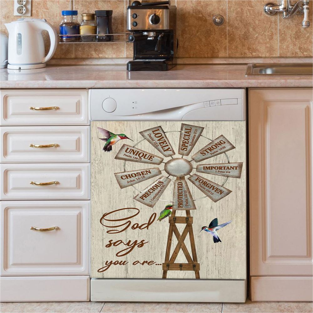 Christian Farmhouse Windmill God Says You Are Dishwasher Cover, Bible Verse Dishwasher Magnet Cover, Scripture Kitchen Decor