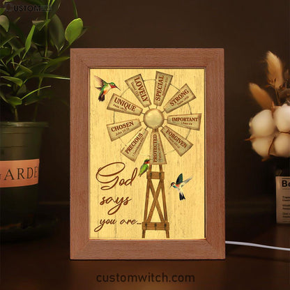 Christian Farmhouse Windmill God Says You Are Frame Lamp Prints - Bible Verse Decor - Scripture Art