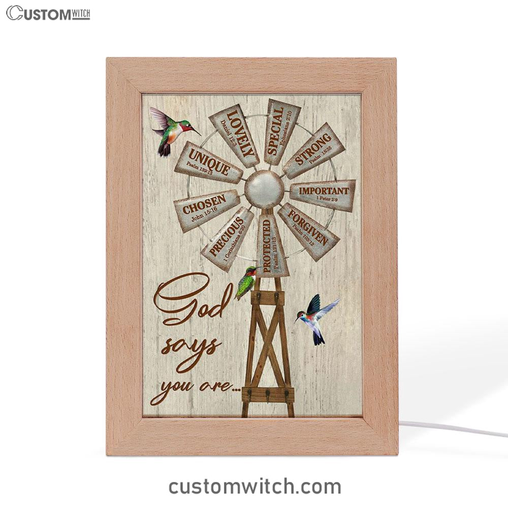 Christian Farmhouse Windmill God Says You Are Frame Lamp Prints - Bible Verse Decor - Scripture Art