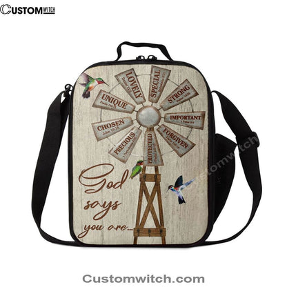 Christian Farmhouse Windmill God Says You Are Lunch Bag, Christian Lunch Bag For School, Picnic, Religious Lunch Bag