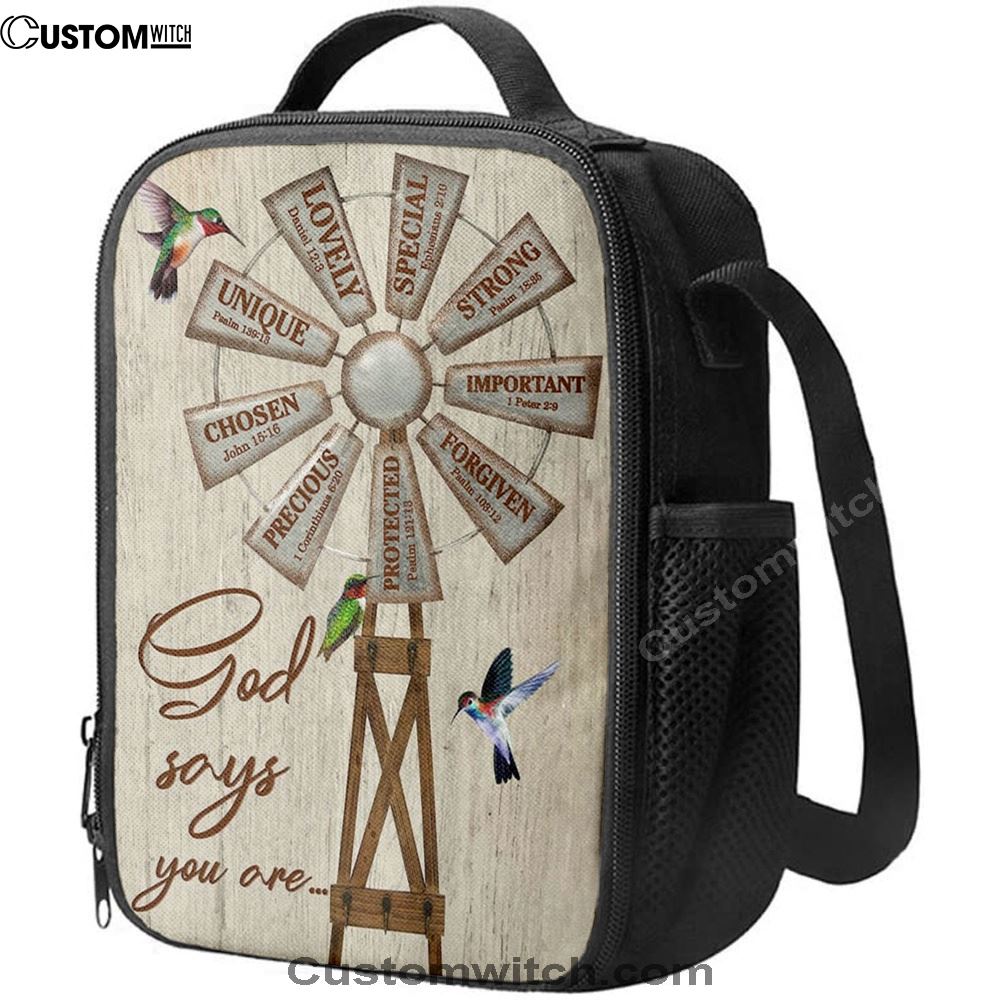 Christian Farmhouse Windmill God Says You Are Lunch Bag, Christian Lunch Bag For School, Picnic, Religious Lunch Bag