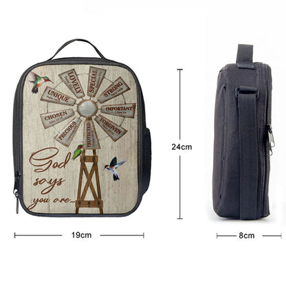Christian Farmhouse Windmill God Says You Are Lunch Bag, Christian Lunch Bag For School, Picnic, Religious Lunch Bag