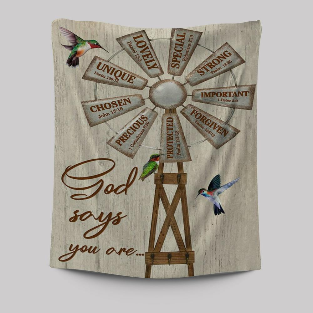 Christian Farmhouse Windmill God Says You Are Tapestry Prints - Bible Verse Wall Decor - Scripture Wall Art