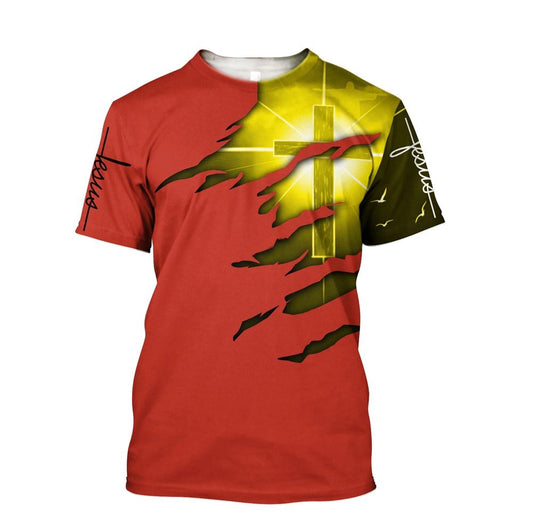 Christian Glowing Light Cross Jesus Unisexs All Over Print 3D T-Shirt, Gift For Christian, Jesus Shirt