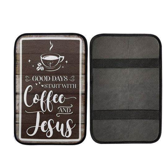 Christian Good Days Start With Coffee And Jesus Car Center Console Cover, Jesus Art, Car Interior Accessories