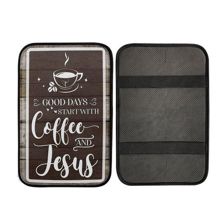 Christian Good Days Start With Coffee And Jesus Car Center Console Cover, Religious Car Armrest Accessories