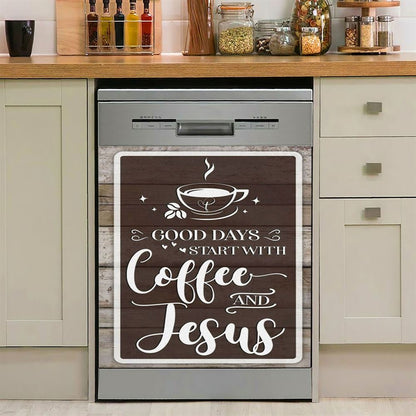 Christian Good Days Start With Coffee And Jesus Dishwasher Cover, Bible Verse Dishwasher Magnet Cover, Scripture Kitchen Decor