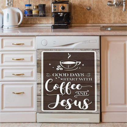 Christian Good Days Start With Coffee And Jesus Dishwasher Cover, Bible Verse Dishwasher Magnet Cover, Scripture Kitchen Decor