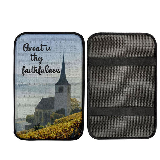 Christian Great Is Thy Faithfulness Chapel Christian Car Center Console Cover, Cross Car Interior Accessories