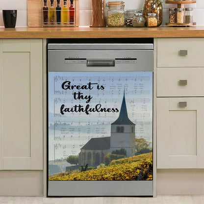 Christian Great Is Thy Faithfulness Chapel Christian Dishwasher Cover, Bible Verse Dishwasher Magnet Cover, Scripture Kitchen Decor