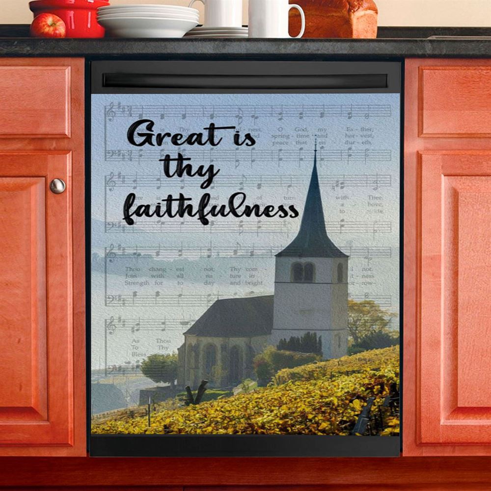Christian Great Is Thy Faithfulness Chapel Christian Dishwasher Cover, Bible Verse Dishwasher Magnet Cover, Scripture Kitchen Decor