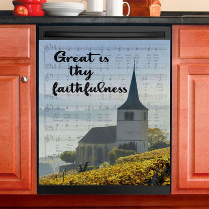 Christian Great Is Thy Faithfulness Chapel Christian Dishwasher Cover, Bible Verse Dishwasher Magnet Cover, Scripture Kitchen Decor