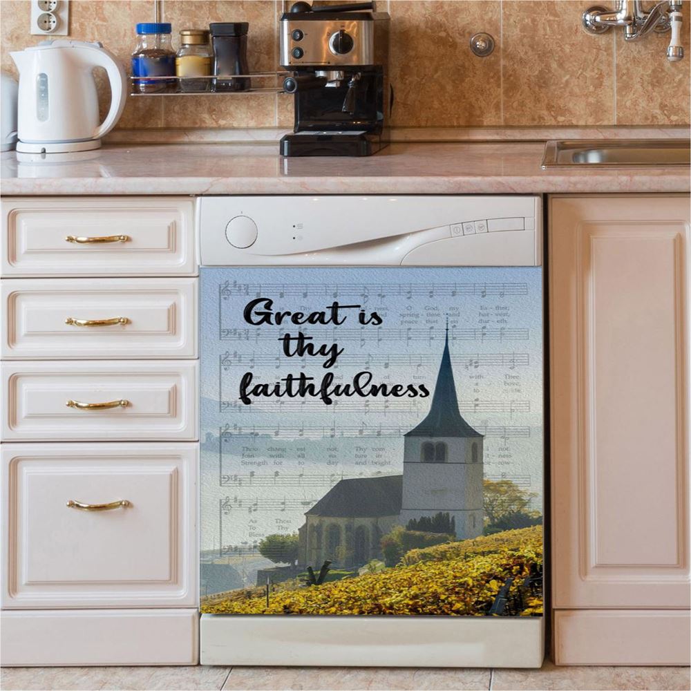 Christian Great Is Thy Faithfulness Chapel Christian Dishwasher Cover, Bible Verse Dishwasher Magnet Cover, Scripture Kitchen Decor