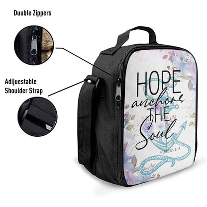 Christian Home Decor Flower Hope Anchors The Soul Lunch Bag, Christian Lunch Bag For School, Picnic, Religious Lunch Bag