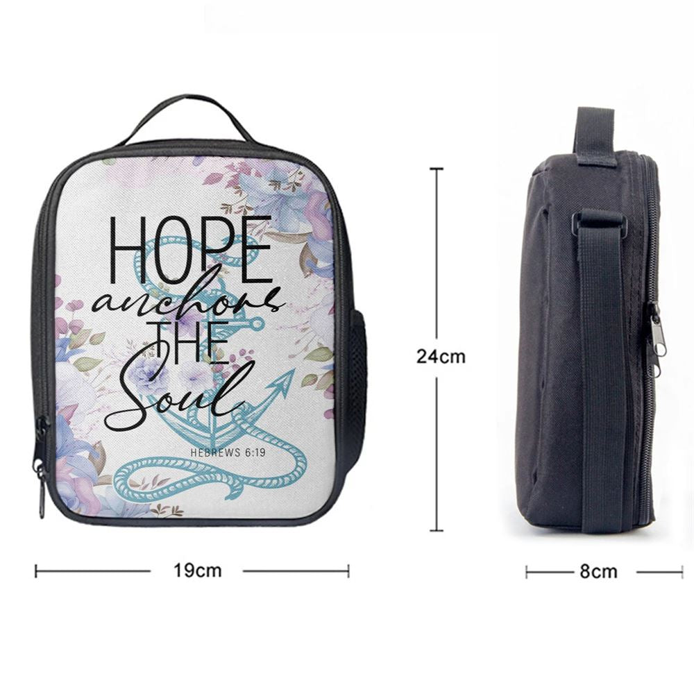 Christian Home Decor Flower Hope Anchors The Soul Lunch Bag, Christian Lunch Bag For School, Picnic, Religious Lunch Bag
