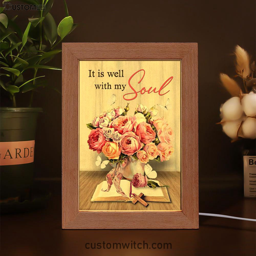 Christian It Is Well With My Soul Roses With Old Bible Book Frame Lamp Prints - Bible Verse Decor - Scripture Art