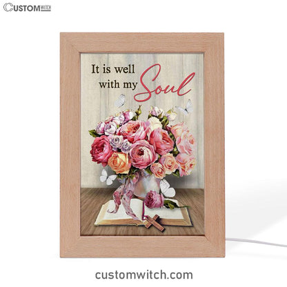 Christian It Is Well With My Soul Roses With Old Bible Book Frame Lamp Prints - Bible Verse Decor - Scripture Art