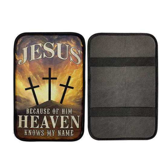 Christian Jesus Because Of Him Heaven Knows My Name Car Center Console Cover, Cross Car Interior Accessories