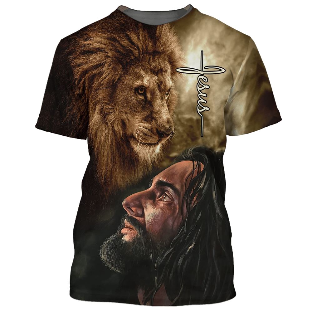 Christian Jesus Lion All Over Print 3D T-Shirt, Gift For Christian, Jesus Shirt