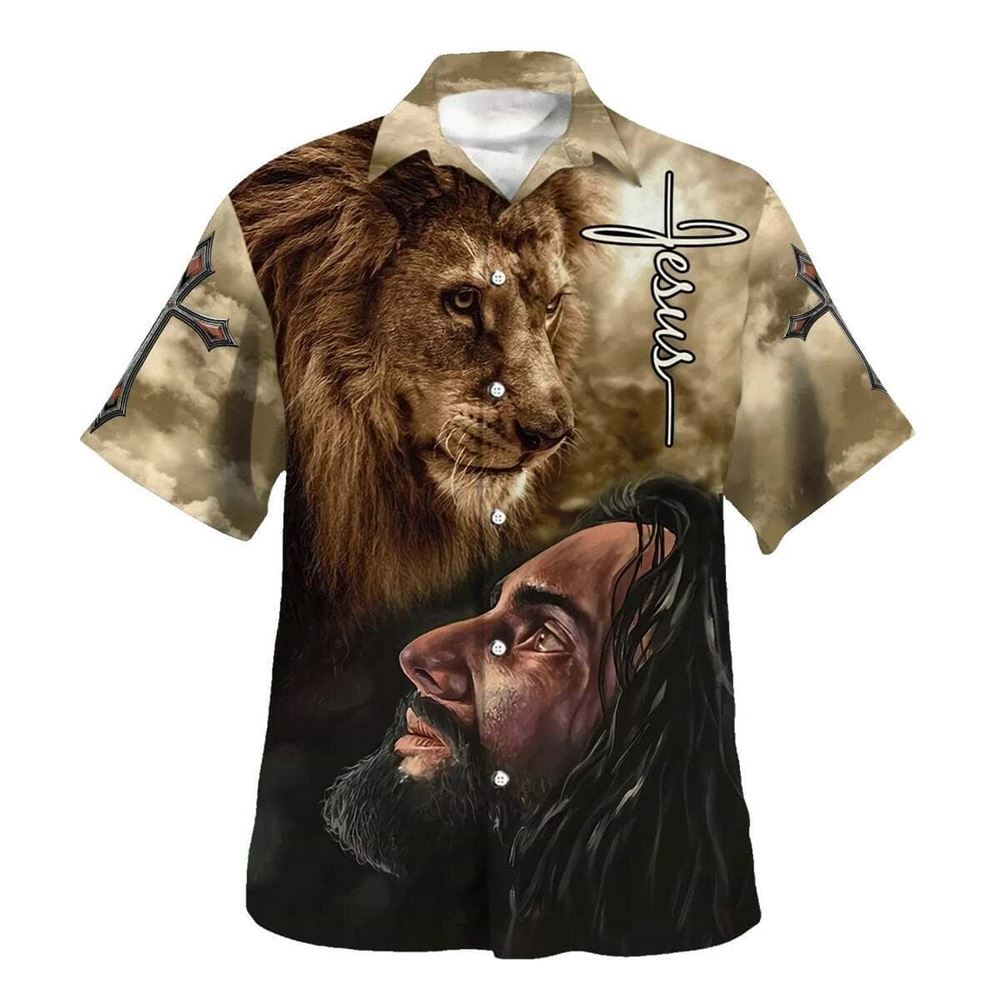 Christian Jesus Lion Christian Faith For Friend Hawaiian Shirt For Men, Christian Hawaiian Shirt, Gift For Christian