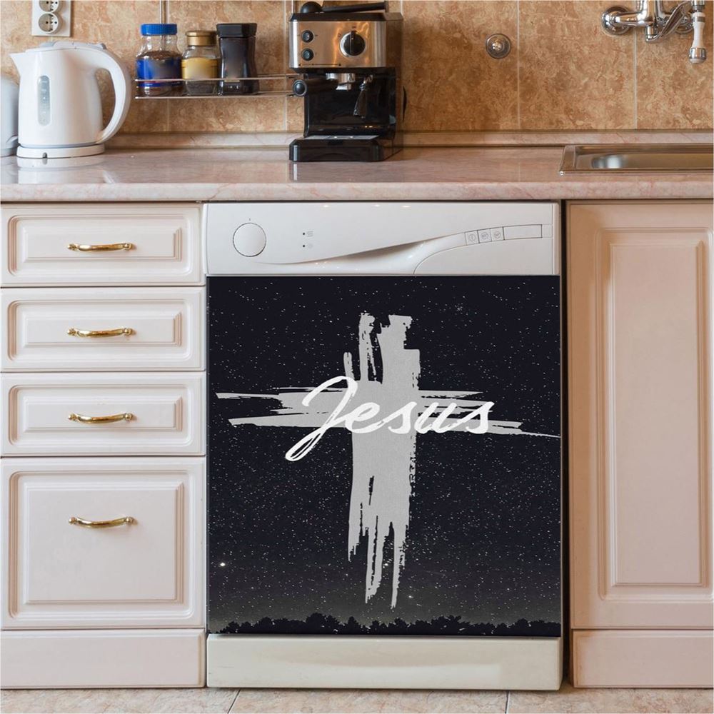 Christian Jesus Word Cross Dishwasher Cover, Bible Verse Dishwasher Magnet Cover, Scripture Kitchen Decor