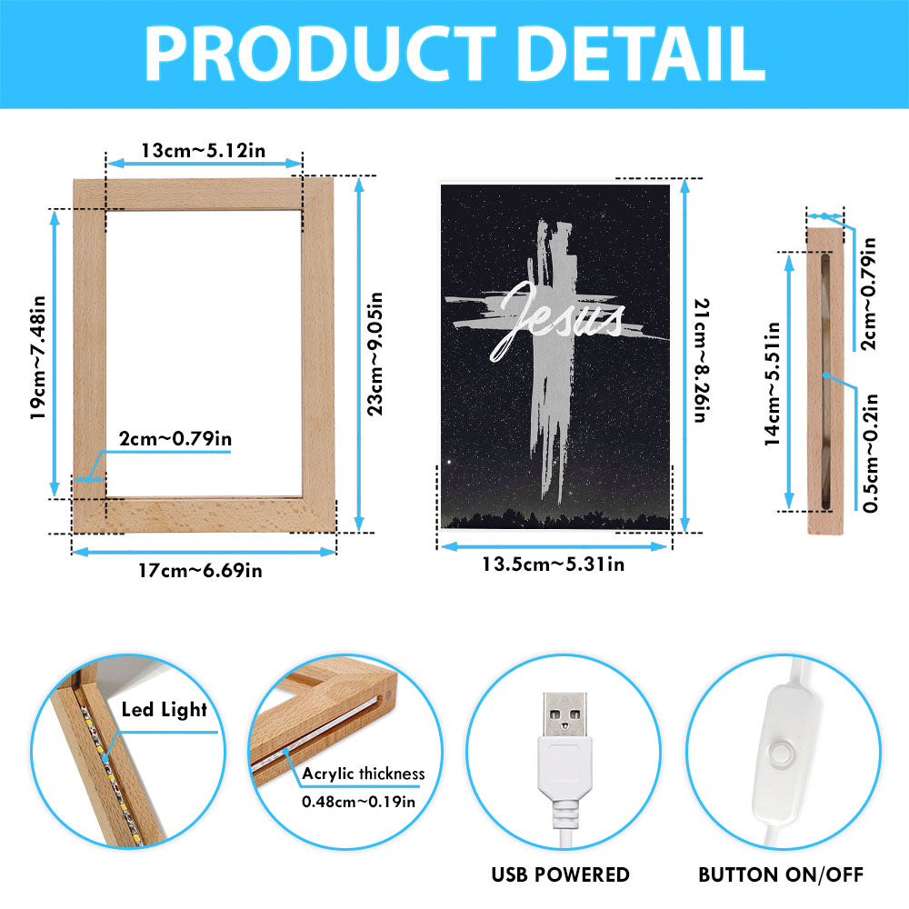 Christian Jesus Word Cross Frame Lamp Prints - Bible Verse Decor - Scripture Art