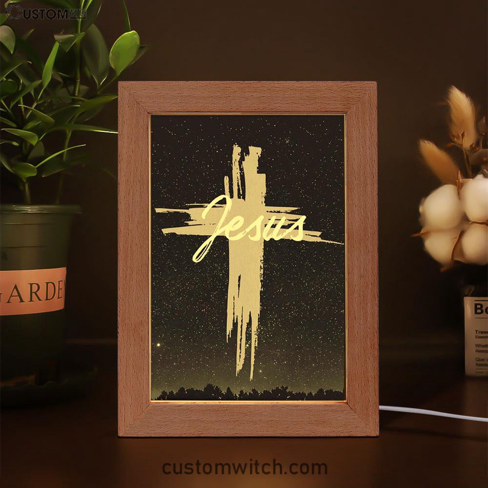 Christian Jesus Word Cross Frame Lamp Prints - Bible Verse Decor - Scripture Art