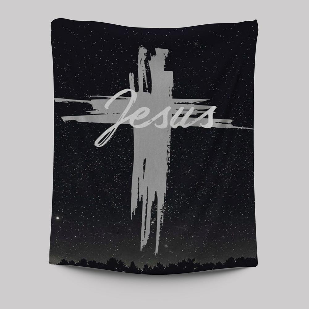 Christian Jesus Word Cross Tapestry Prints - Bible Verse Wall Decor - Scripture Wall Art