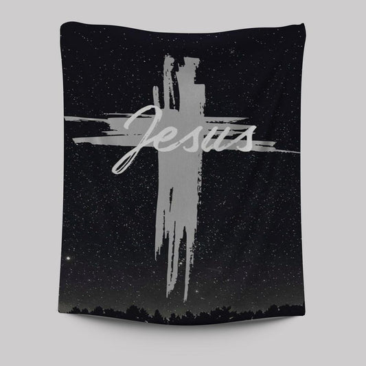 Christian Jesus Word Cross Tapestry Prints - Bible Verse Wall Decor - Scripture Wall Art