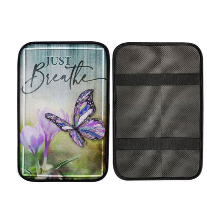 Christian Just Breathe Butterfly Car Center Console Cover, Cross Car Interior Accessories