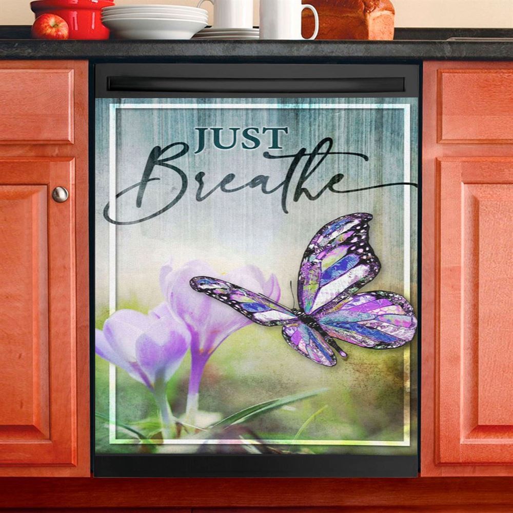 Christian Just Breathe Butterfly Dishwasher Cover, Bible Verse Dishwasher Magnet Cover, Scripture Kitchen Decor