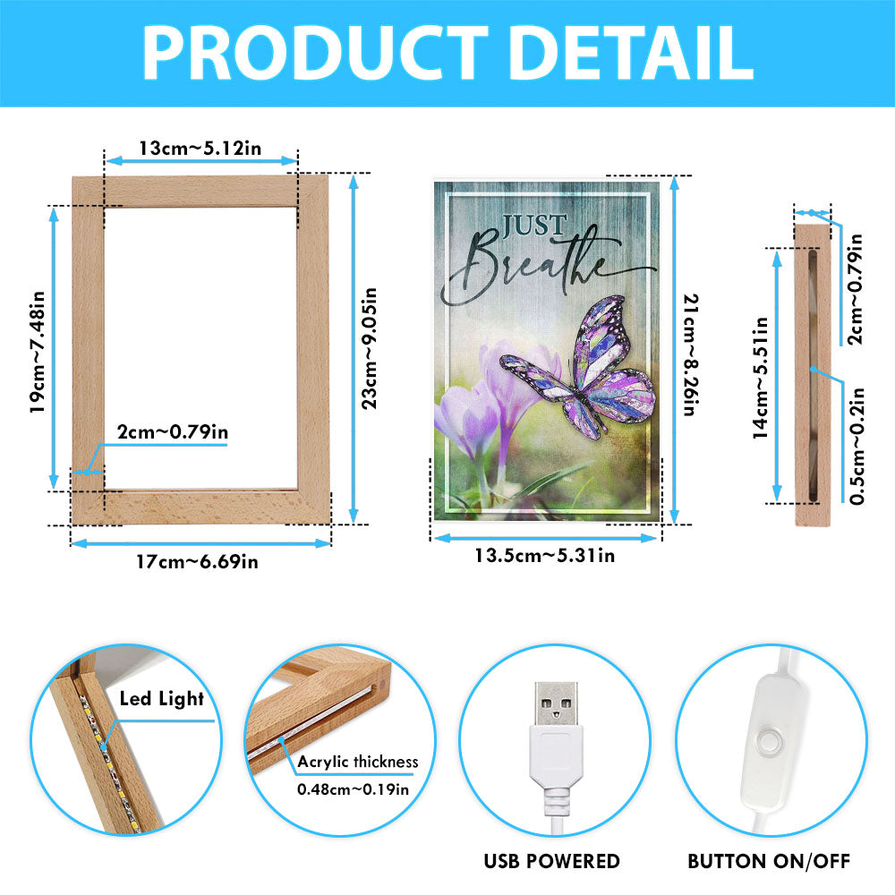Christian Just Breathe Butterfly Frame Lamp Prints - Bible Verse Decor - Scripture Art