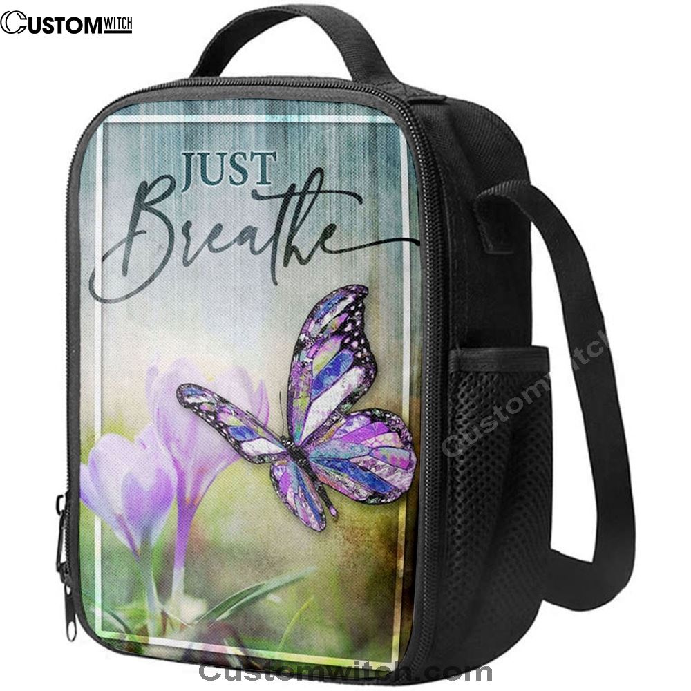 Christian Just Breathe Butterfly Lunch Bag, Christian Lunch Bag For School, Picnic, Religious Lunch Bag